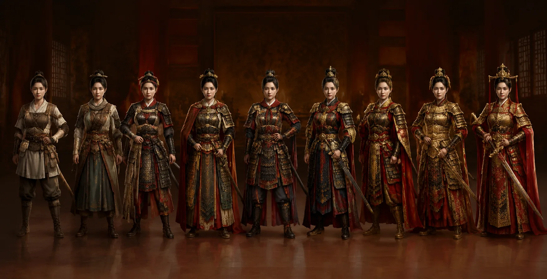 从新兵到正团长的九位女将士，服饰与佩饰逐级提升